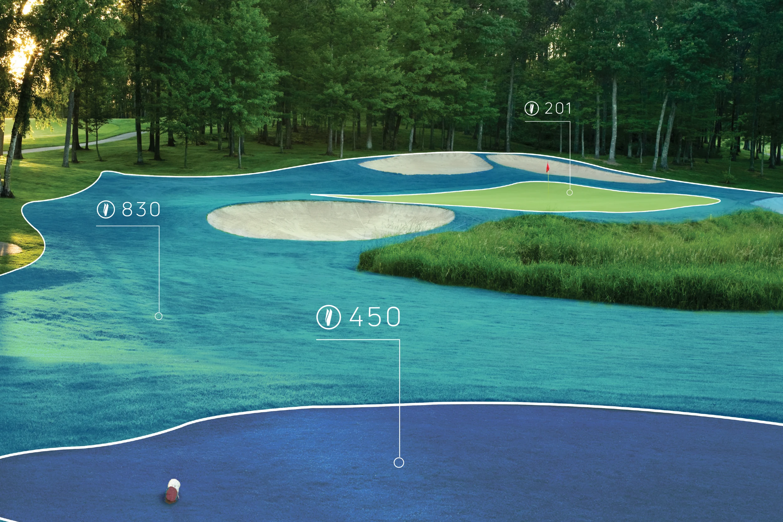 Aerial hole with live TurfScore ratings for each zone